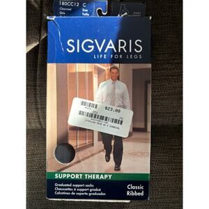 Sigvaris Life For Legs Mens Size C Charcoal Classic Ribbed Support Stockings